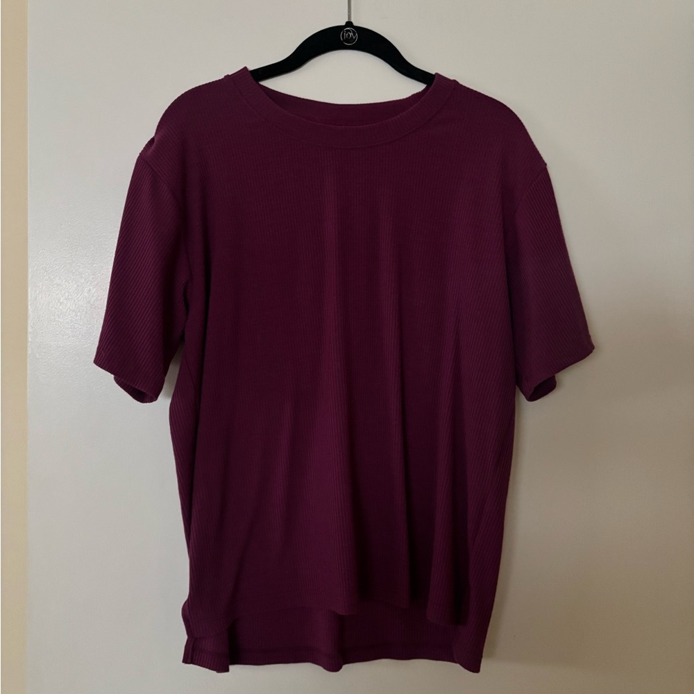 Woolx Delia short sleeve relaxed fit ribbed top size medium in jamberry